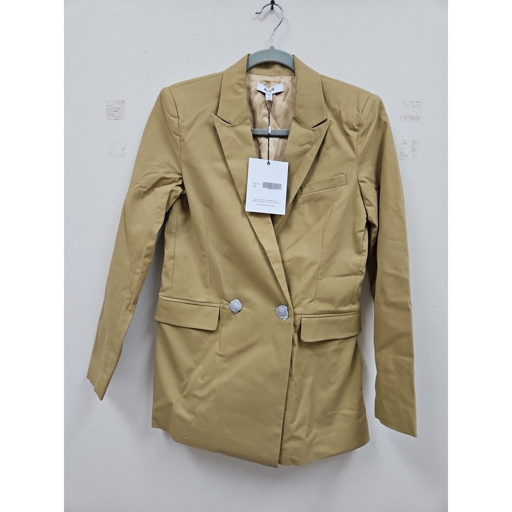 Billie The Label Women's Dianna Two Button Fitted Cotton Blazer in Khaki Size XS
